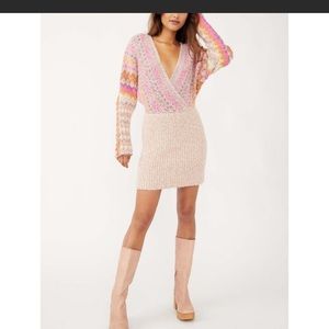 NWT Free People Forever Fairisle Dress / Strawberry Combo